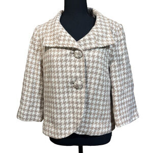 Banana Republic Y2K Houndstooth Wool Blend Cropped Jacket Beige Sz 12 Chic